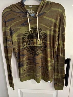Mom Life Camo Hoodie Top - Olive Green
